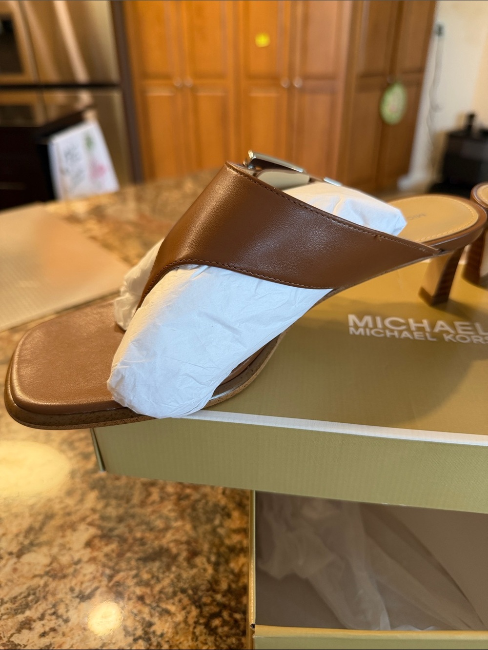 Michael Kors Brown Leather Thong Heel Sandal